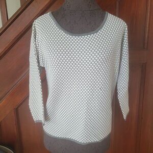 Express Women's Grey & White Polka Dot 3/4 Sleeve Knit Sweater M